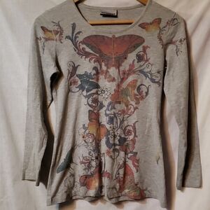 Elegant Butterfly Print Long Sleeve Top